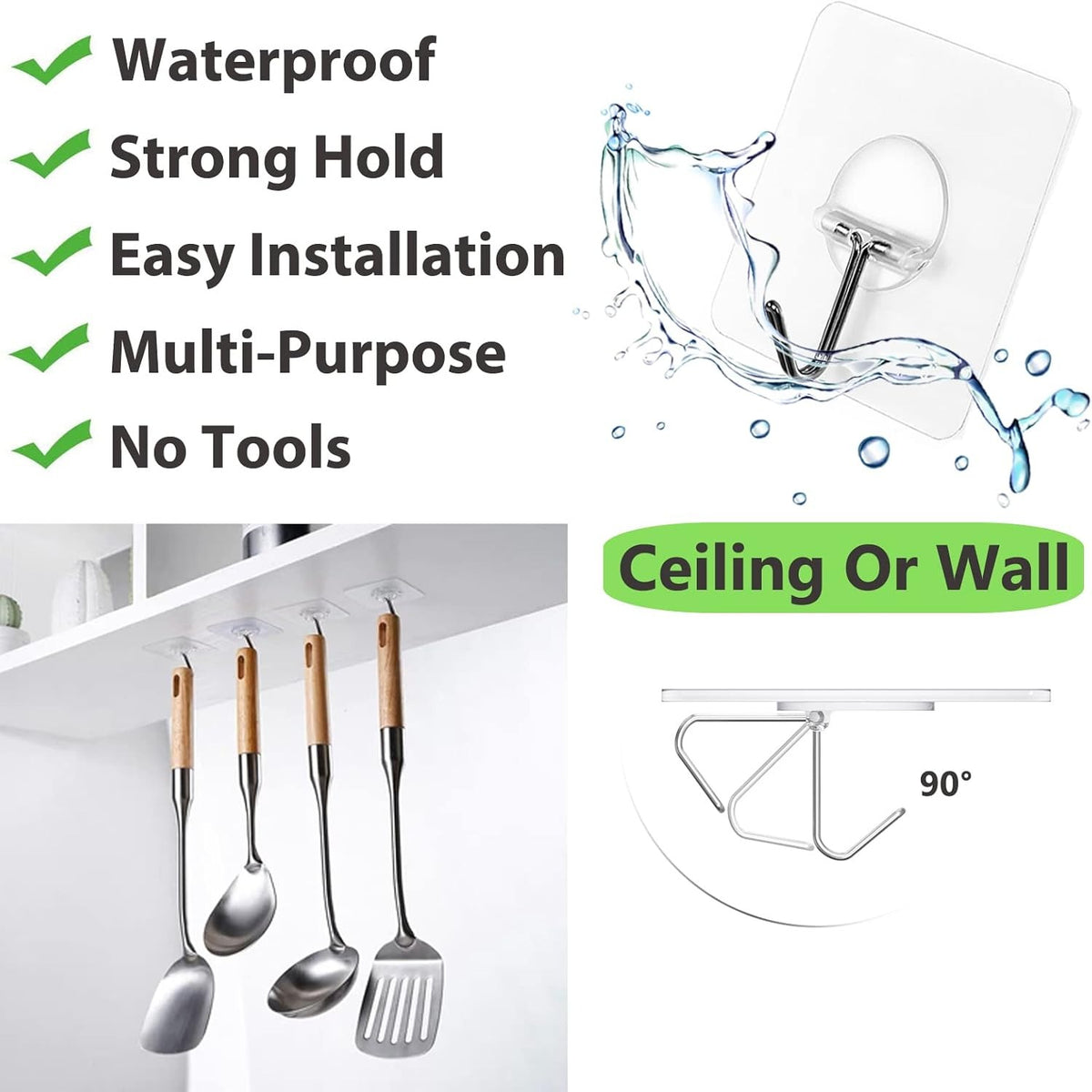 JINSHUNFA 12 Pack Heavy Duty Adhesive Wall Hooks, Waterproof Transparent No Drill Hooks