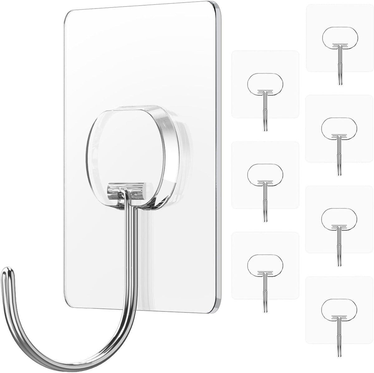 JINSHUNFA 12 Pack Heavy Duty Adhesive Wall Hooks, Waterproof Transparent No Drill Hooks
